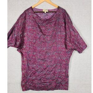 Elizabeth and James Women's 100% Silk Tunic Top Magenta Purple Abstract Dolman L